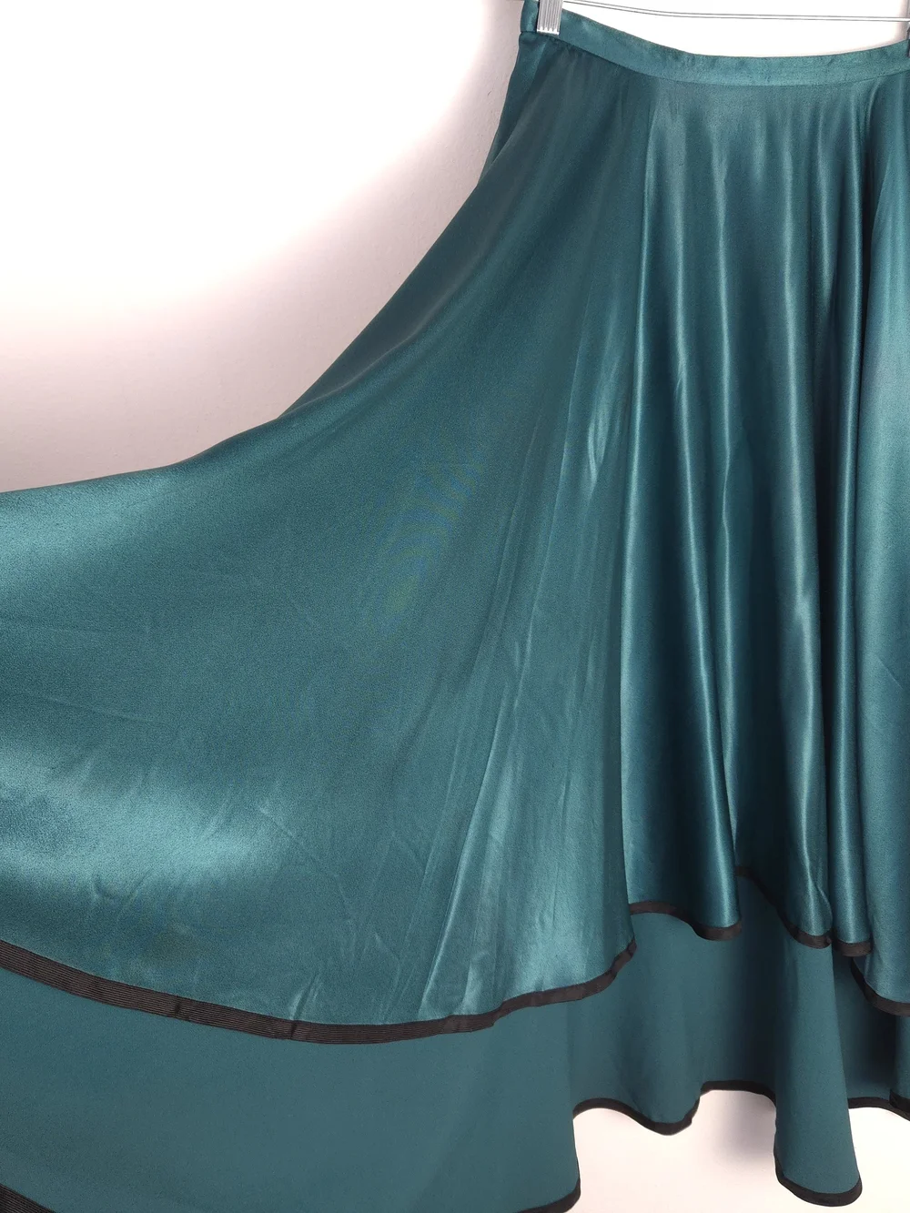 Vintage YSL Rive Gauche Satin High Low Skirt FR 40 Teal Emerald Asymmetric Rare